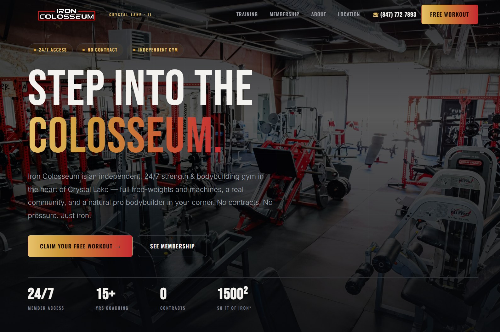 The Iron Colosseum gym website homepage